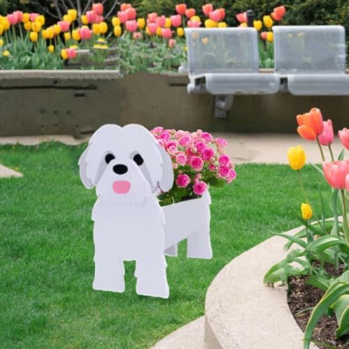 White Shih Tzu Dog Planter Pots, Animal Shaped Flower Pot
