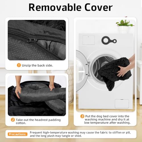 GGIB Calming Dog Bed Fluffy Plush Dog Mat for Furniture Protector with Removable Washable Cover for Large Medium Small Dogs and Cats (Medium, Black)