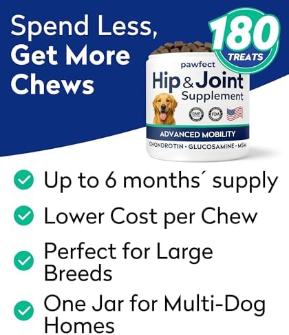 PAWFECTCHEW Advanced Hip & Joint Glucosamine Supplement for Dogs - Treats for Picky Eaters w/Chondroitin, MSM, Omega-3 - Joint Pain Relief - Chicken Liver - 180 Ct - Made in USA