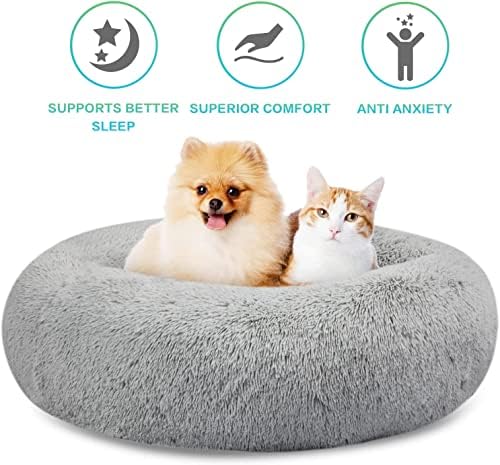 SAVFOX Calming Donut Dog Bed, 20", Light Grey