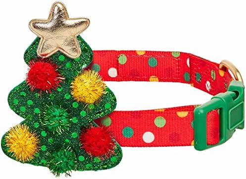 Blueberry Pet Polka Dot Christmas Dog Collar with Tree Décor, Small Adjustable 12"-16" Neck, Festive Holiday Collar for Small Dogs