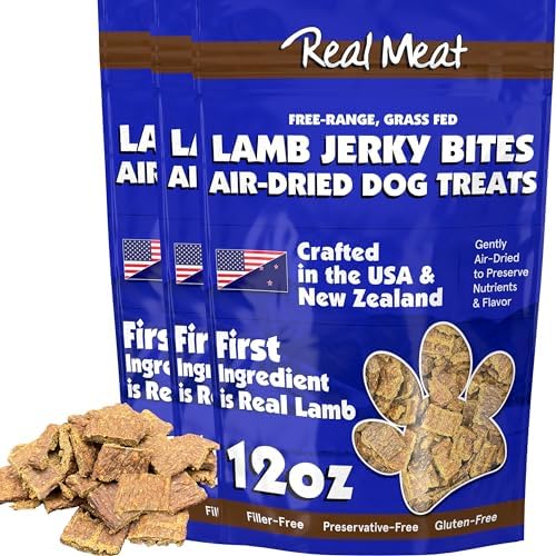 TRMC Real Meat Dog Treats - Three 12oz Bag of Bite-Sized Air-Dried Lamb Jerky for Dogs - Grain-Free Jerky Dog Treats Made up of 95% Quality, Free-Range, Grass Fed Lamb - All-Natural Dog Treats