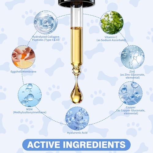 Premium Liquid Collagen for Dogs - Promotes a Glossy Coat, Hip & Joint Flexibility - Easy-Absorb Hydrolyzed Collagen Peptides with Eggshell Membrane - 2 fl oz