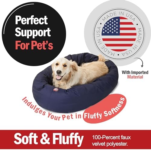 Majestic Pet Bagel Calming Dog Bed, 40 Inch Large, Round, Washable, Blue