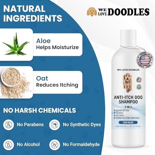Anti Itch Dog Shampoo & Conditioner for Sensitive & Itchy Skin, Made in USA | Relieves Itchy & Dry Skin, For Irritated Skin & Hot Spots, Hypoallergenic, Tearless & Natural For Puppies, Pets & Cats, USA