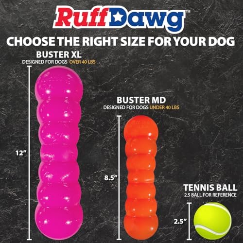 Ruff Dawg Indestructible Dawg-Buster XL Pink – Heavy-Duty Solid Rubber Dog Chew Stick for Dogs Under 40 lbs – Floats & Bounces – Made in USA
