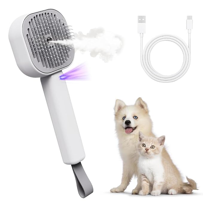 Cat Steamy Brush,3 in1 Self Cleaning Steam Cat Brush with 30ml Water Tank USB Rechargeable for Cats Dogs Rabbits Massage Clean Grooming