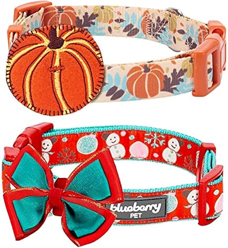 Blueberry Pet Thanksgiving Collar Bundle Set - Small Pumpkin Collar + Small Snowman Making Collar