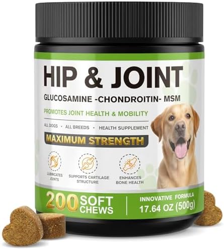Hip Joint Supplement for Dogs 200 Count Chews Glucosamine Chondroitin MSM