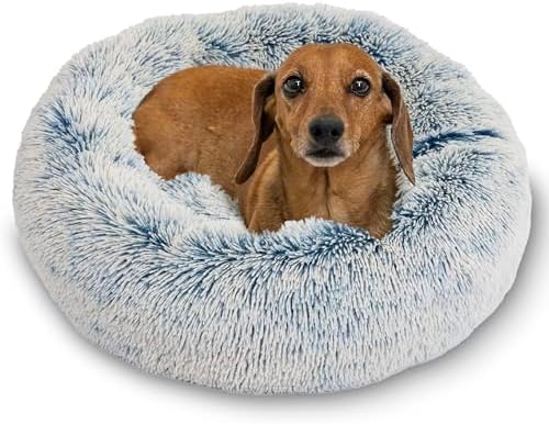 Best Friends by Sheri Calming Donut Dog Bed, Small, Denim Blue, 23"x23"