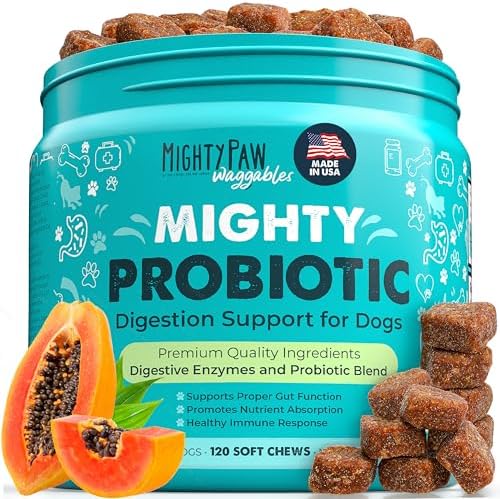 Mighty Paw Waggables Probiotic Chews for Dogs (Made in USA) | Dog Probiotics & Digestive Enzymes. Bacon Flavor Probiotic for Dogs Digestive Health. Prebiotics, Probiotics for Dog Gut Health (120 Ct)