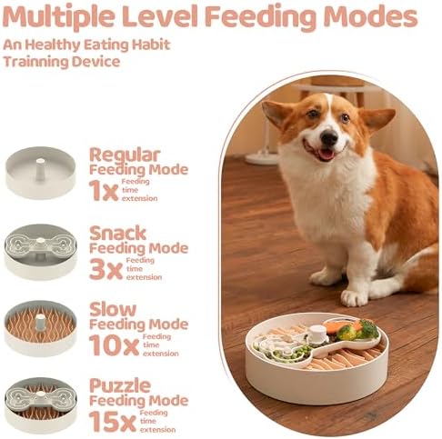 Puzzle Feeder Slow Feeder Dog Bowl for Large Dogs with Non-Slip Base - Adjustable Speed Design, Removable Puzzle Inserts & Dishwasher Safe, Pink