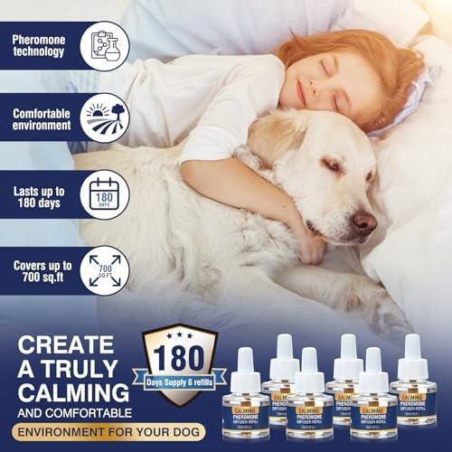 Dog Calming Diffuser Refills 6 Pack Pheromone Appeasing Pet Pheromones Refill 48ml to Calm, 6-Pack, 48ml