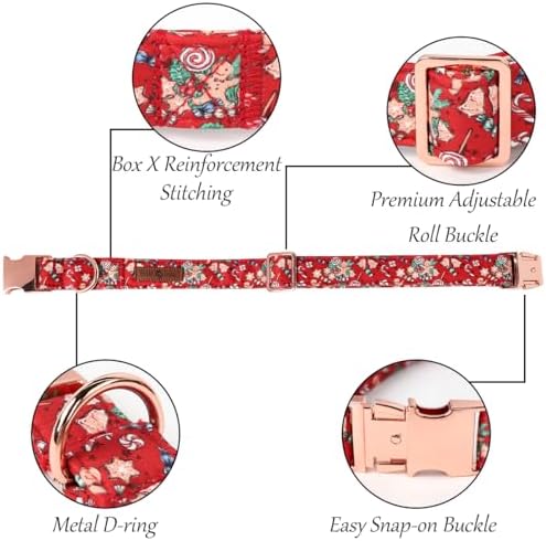 Lionet Paws Christmas Dog Collar, Cute Winter Red Dog Collar for Large Dogs, Adjustable Cotton Gingerbread Man Pet Collars for Large Dogs