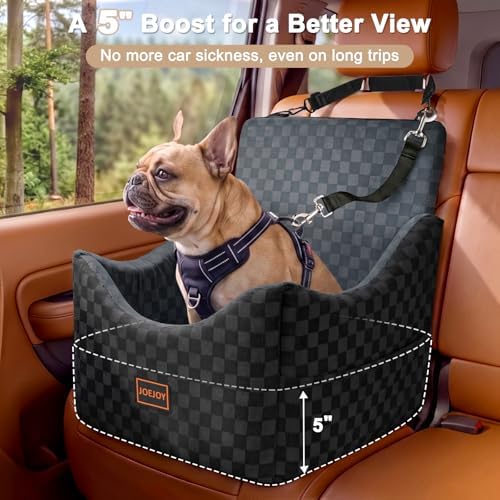 JOEJOY Elevated Dog Car Seat, Small/Medium Up to 35 lbs, Memory Foam Booster, Dark Grey