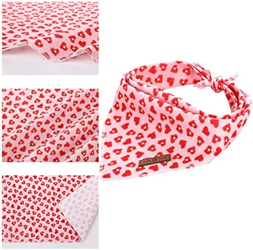 Lionet Paws Valentine's Day Dog Bandanas 2 Pack, Pink Dog Triangle Red Hearts Dog Kerchief,Adjustable Triangle Holiday Scarves for Medium Large Dogs Pets