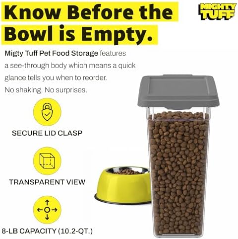 Mighty Tuff 8 lb Pet Food Storage Container with Airtight Lid, Clear