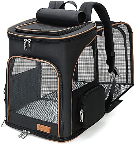 Lekereise Large Cat Backpack Carrier, Expandable, Up to 18 lbs, Black