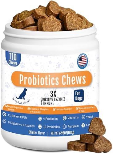 Probiotics for Dogs Dog Probiotic Chews for Yeast Itch Relief Ears Skin Coat, Gut Digestive Health & Immune Support with 11Billion CFU Probiotics, 6 Enzymes, 4 Prebiotics, Greek Yogurts, Pumpkin