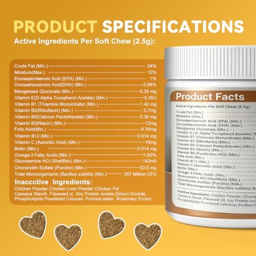 8-in-1 Dog Multivitamin Chews, Omega 3&6, Joint Support,Chicken, 120 Chews