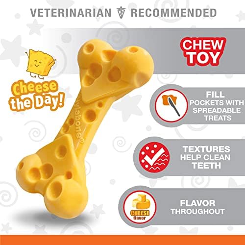 Nylabone Power Chew Cheese Bone Dog Chew Toy, Cheese Flavor, Medium | Medium breeds, fill with spreads, long lasting, discourages destructive chewing, durable dog toy for dogs up to 35 lbs