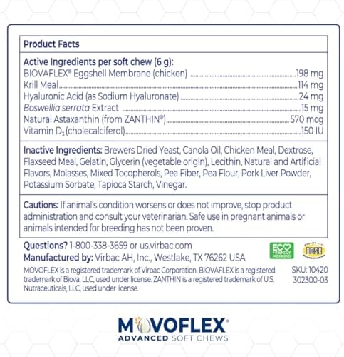 MOVOFLEX Advanced Soft Chews Hip Joint Support Supplement for Large Dogs - 60 Count by Virbac (Pack of 2)