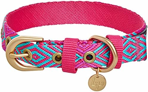 Blueberry Pet Southwestern Tribal Lozenges French Pink Adjustable Dog Collar with Metal Buckle, Neck 17-20.5", for Large Breed