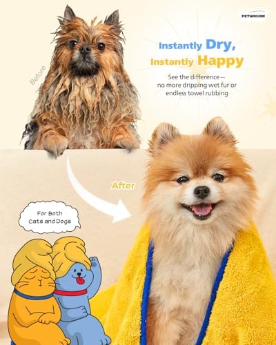 PETHROOM Ultra Absorbent Pet Towel | Quick-Drying, Soft Microfiber Dog & Cat Bath Towel | Lightweight, Durable, Fast Water-Soaking | Ideal for All Breeds (Large) 23.6" x 47.2" (Pack of 2)