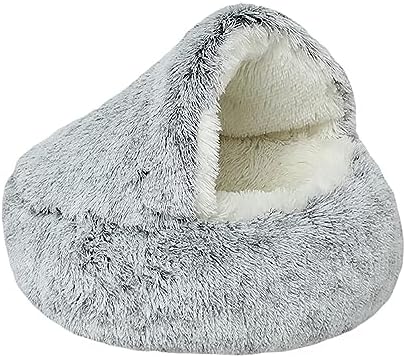 Calming Dog Cave Bed, Small, 20" D, Grey