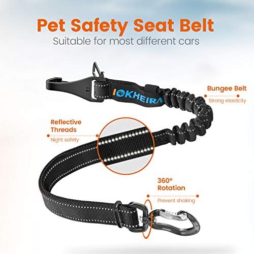 IOKHEIRA Dog Car Seatbelt, Adjustable Reflective Bungee Harness