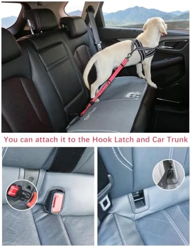 AUBELL Dog Seat Belt for Car - Updated 3-in-1 Bungee, Red