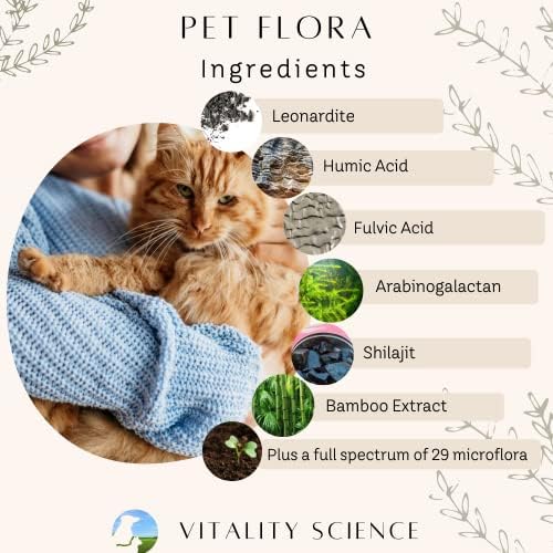 Vitality Science Pet Probiotic for Cats & Dogs | Pet Flora - Great for Diarrhea, Vomiting, Gas, Skin Conditions - Additive Free (50 Caps)