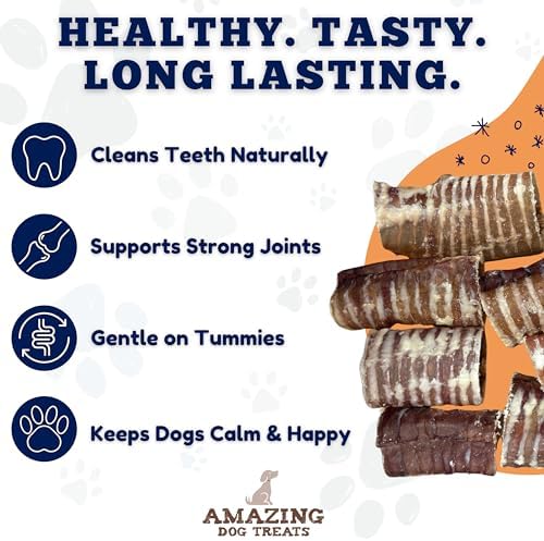 Amazing Dog Treats - 6 Inch Beef Trachea Dog Chews (10 pcs - 16.5 oz) - Trachea Dog Treats - NO Hide - Digestible and Safe Chews for Dogs - Glucosamine and Chondroitin for Joint Health