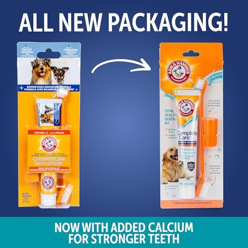 Arm and Hammer Complete Care Dog Dental Kit, Chicken Flavor, 2.5 Oz | Enzymatic toothpaste, toothbrush, and finger brush with baking soda and calcium for plaque and tartar control