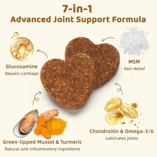 Glucosamine for Dogs, Hip & Joint Support Soft Chews with Chondroitin MSM, Green Lipped Mussel, Omega-3 & Turmeric, Joint Pain Relief,Mobility Support - Senior & Active Dogs, Chicken Flavor,100 Count