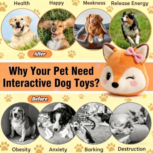 Interactive Dog Toys, for Small Medium Large Dogs to Keep Them Busy(Fox) | Cozisvoker Dog Ball Plush Chew Pet Toys,Rechargeable Automatic Electronic Dog Toy with Bouncing Ball Music & Recording