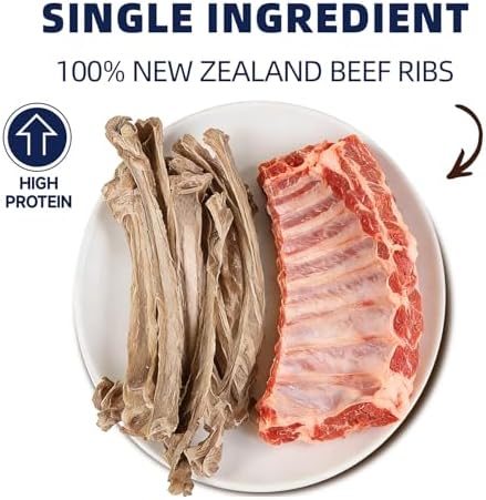 Freeze Dried Beef Ribs Dog Treats, Single Ingredient, Natural Chew Bone, Gentle on Teeth and Stomach, High Protein Training Chews with Calcium,100% New Zealand Veal Ribs, 5.29 oz