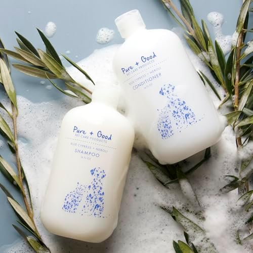Pure + Good - Shampoo and Conditioner Set, Formulated for All Pets, Gentle and Cleansing, Made in The USA, Cruelty Free, 16 fl oz (Blue Cypress + Neroli)