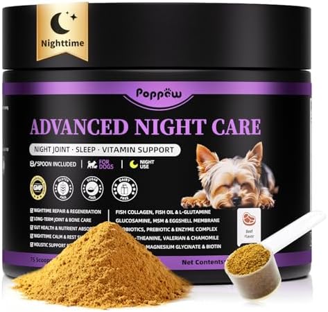 Dog Multivitamin Powder – Calm, Repair, Joint & Gut, Beef, 75 Scoops | Dog Vitamins and Supplements for Nighttime Repair for Homemade Food with Collagen, Glucosamine, GABA, Probiotics