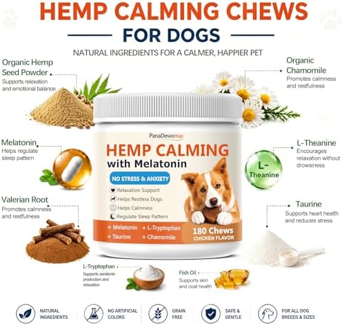 Calming Chews for Dogs with Melatonin Dog Anxiety Chews Supplements for Dog Thunder Barking, 180 Chews