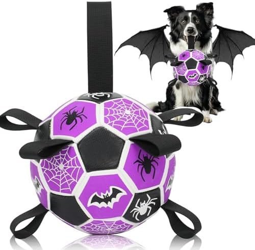 Dog Toys Balls, Dog Soccer Ball with Straps, Dog Birthday Gifts, Durable Balls for Small Medium Pet, Puppy Outdoor Toy, Pet Training Soccer Ball, World Cup Soccer (6 Inch) (Spider, Medium)