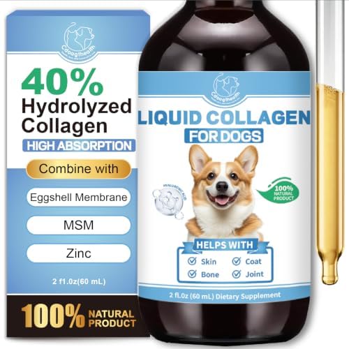 Premium Liquid Collagen for Dogs - Promotes a Glossy Coat, Hip & Joint Flexibility - Easy-Absorb Hydrolyzed Collagen Peptides with Eggshell Membrane - 2 fl oz