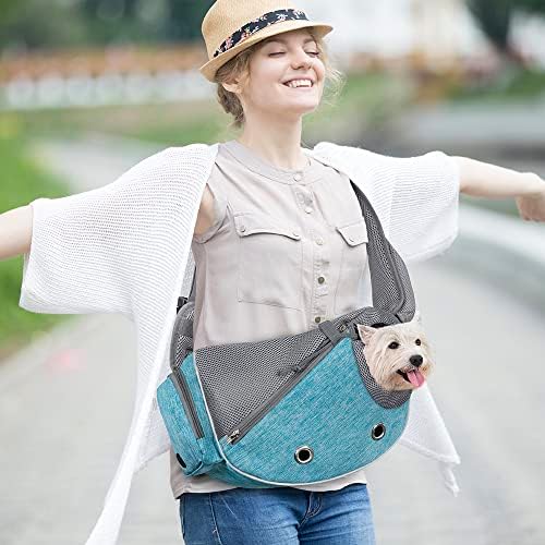 PetAmi Small Dog Sling Carrier, Hands-Free Purse, 5 lb, Sea Blue