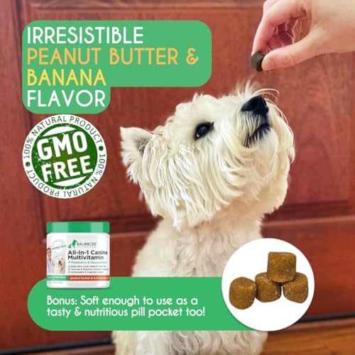 Senior Dog Vitamins Supplements Dog Multivitamin Dogs Soft Chew Glucosamine | 7-Strain Probiotics, Vet-Pharmacist Approved, Made in USA, Natural Non-GMO Ingredients, Peanut Butter + Banana, No Fillers