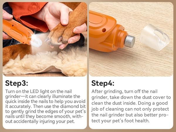 PAPIFEED 6-Speed Pet Nail Grinder with Dual LED, Orange