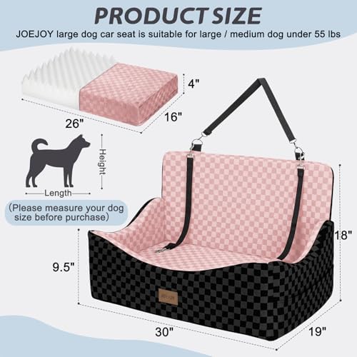JOEJOY Dog Car Seat for Medium/Large Dogs - Pink, Reversible, up to 55lbs