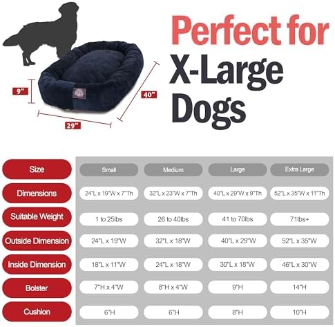 Majestic Pet Villa 52 Inch Shredded Memory Foam Dog Bed for X-Large Sized Dog 52x35x11 Inch–Orthopedic Pet Bed with Removable Washable Cover-Washable X-Large Puppy Mat with Head Support-Navy