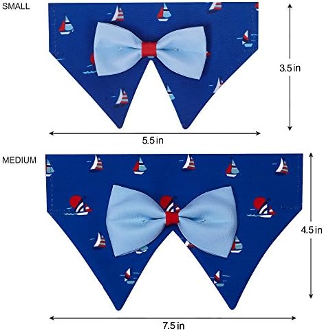 Blueberry Pet Nautical Navy Blue Sailboat Adjustable Dog Bandana Collar with Bow Tie, Medium, Neck 14.5"-20"
