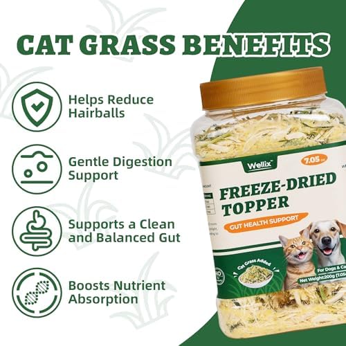 Wellix Freeze Dried Cat Grass Topper for Cats & Dogs, 7.05oz