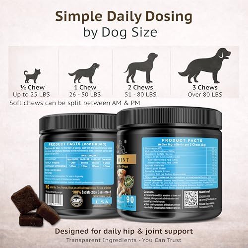 Hip and Joint Soft Chews for Dogs – 270 Count (Pack of 3 x 90) – 8-in-1 Formula with Glucosamine, MSM, Chondroitin – Joint Health Support – Chicken & Bacon Flavor